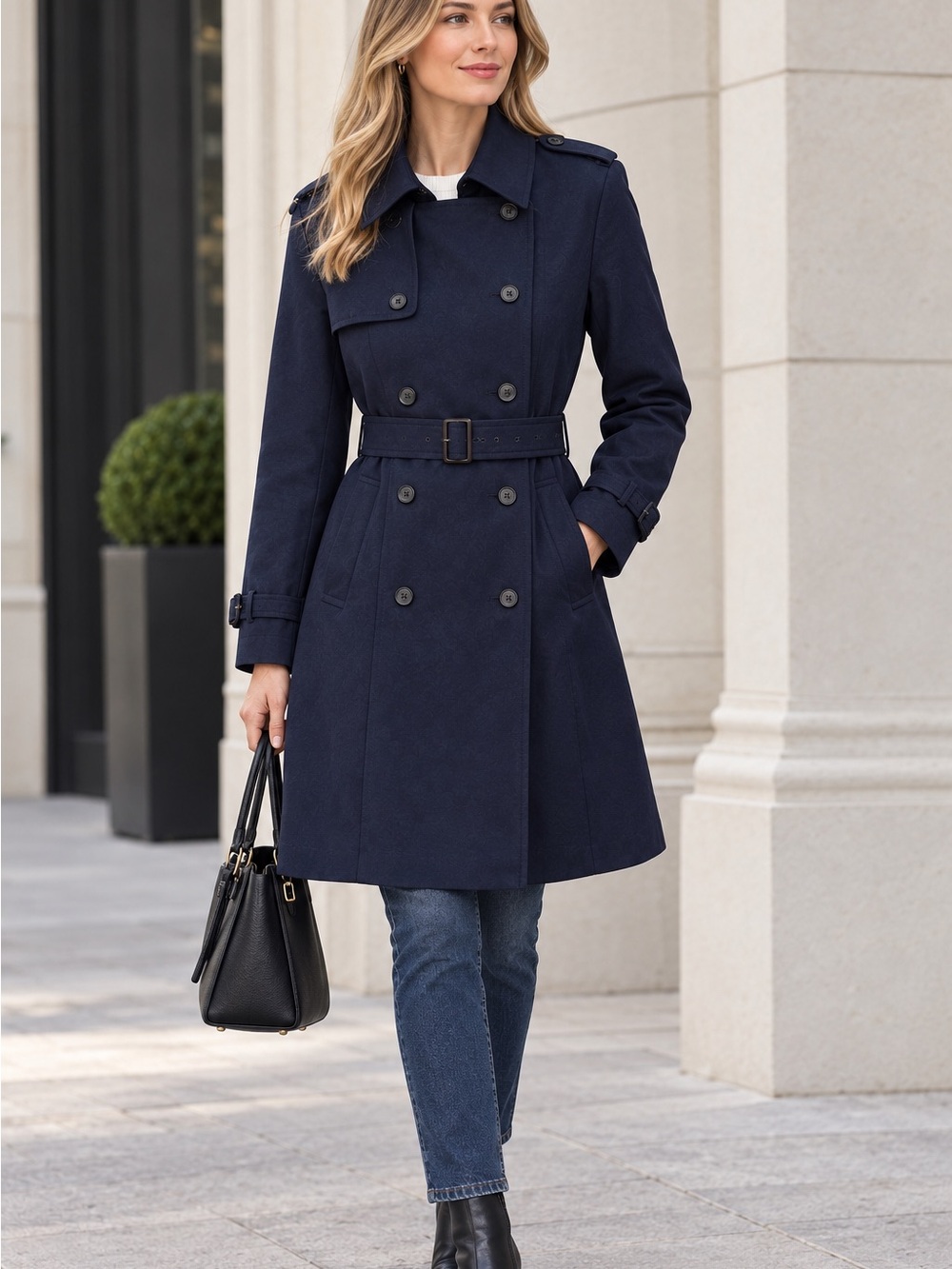 J.Crew Wool Cashmere Trench Coat Navy Blue Nello Gori Double Breasted Belted 12